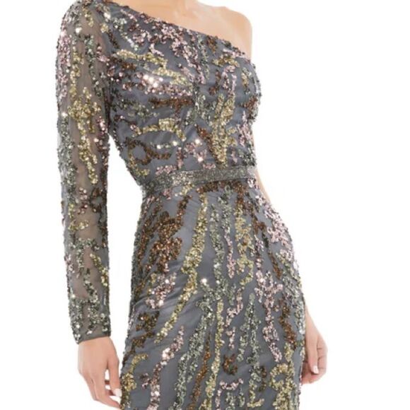 MAC DUGGAL Women’s Embellished Sequined One Shoulder Cocktail Dress in Size 10 - Picture 5 of 10
